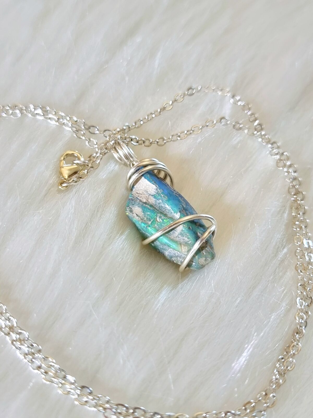 Wood Fossil Lightning Ridge Opal Necklace