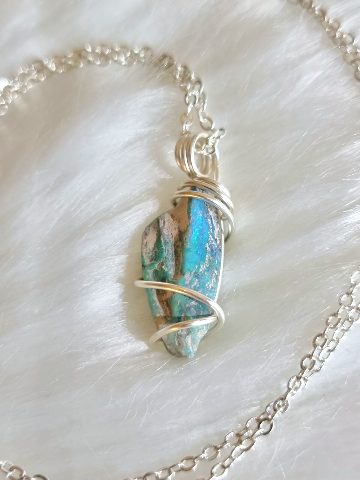 Wood Fossil Lightning Ridge Opal Necklace - Image 2