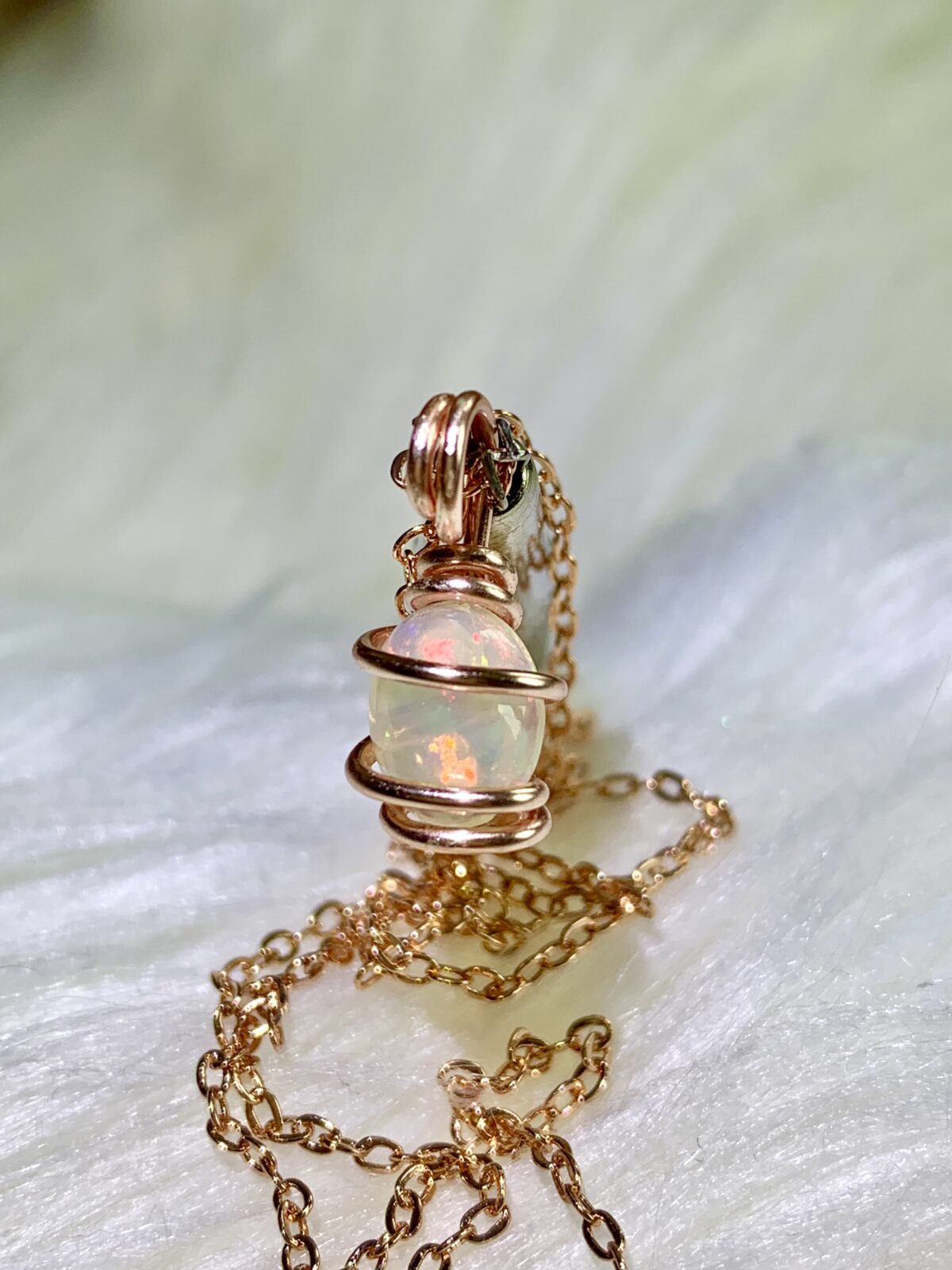 Dainty Multi Fire Welo Opal Necklace rose gold