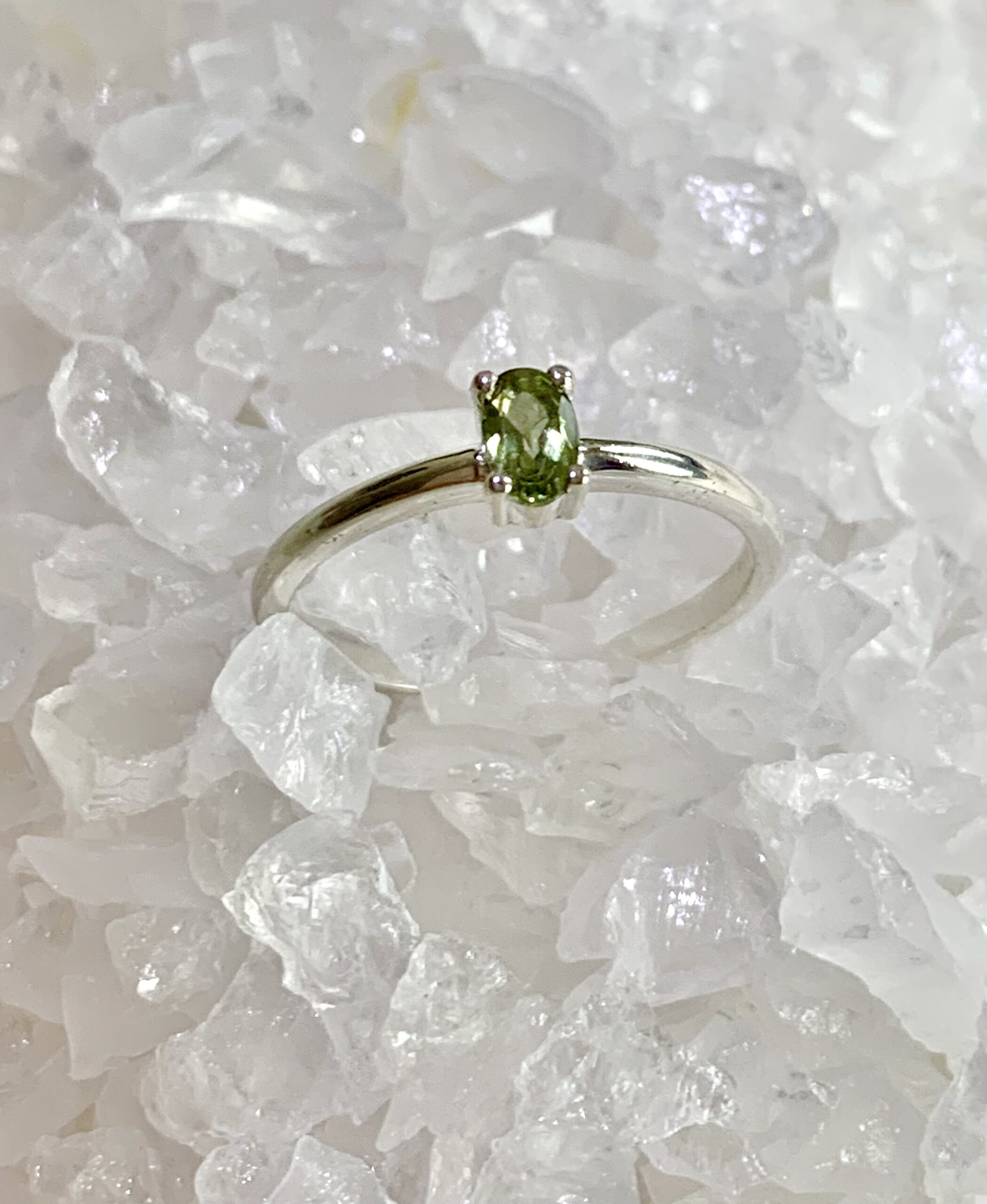 Faceted Moldavite Ring Sterling Silver (US SIZE 7)