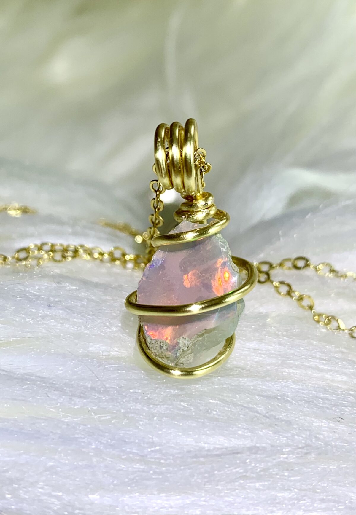 Orange Green Fire Rough Welo Opal Necklace - Image 3