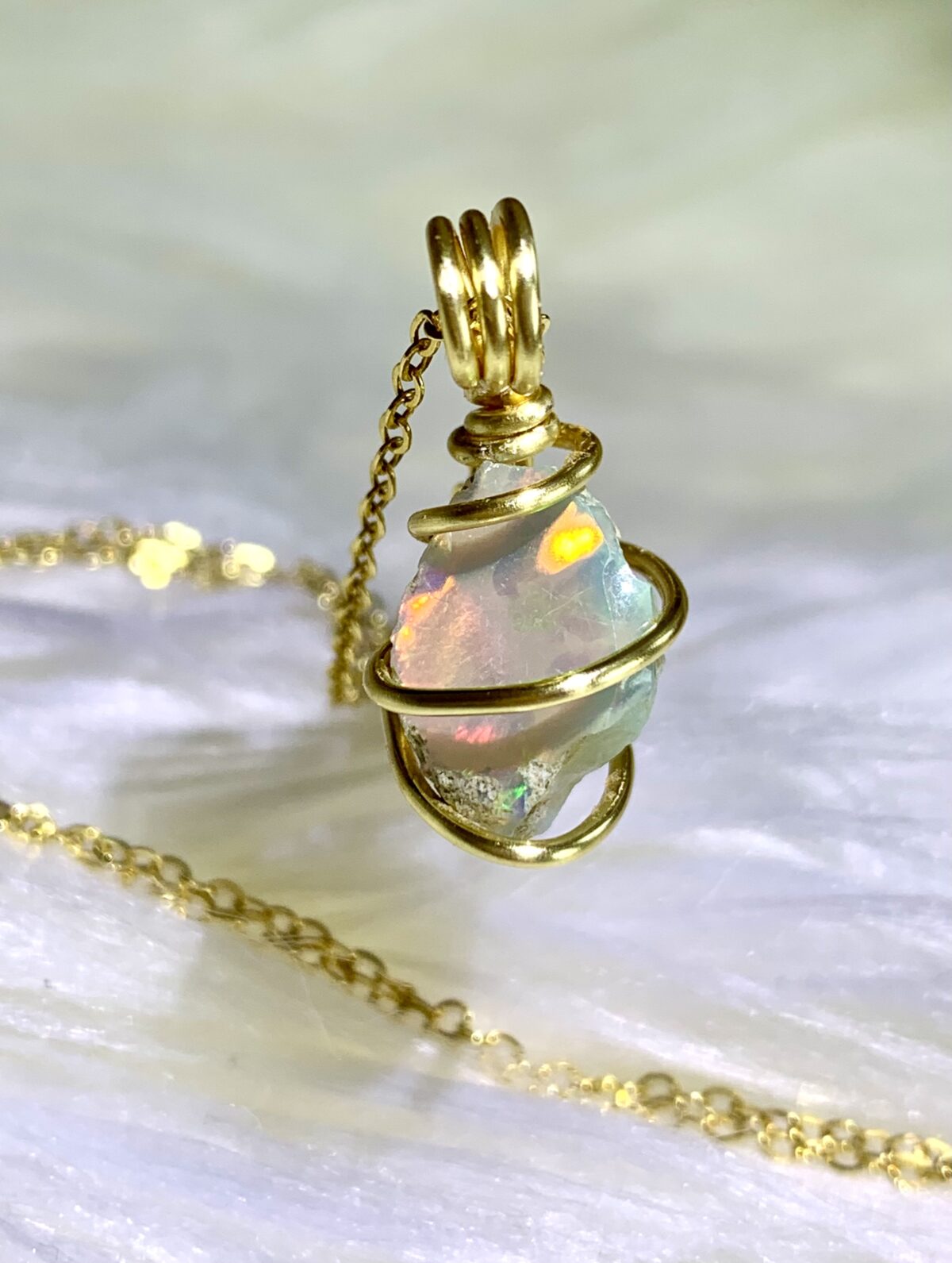 Orange Green Fire Rough Welo Opal Necklace - Image 4