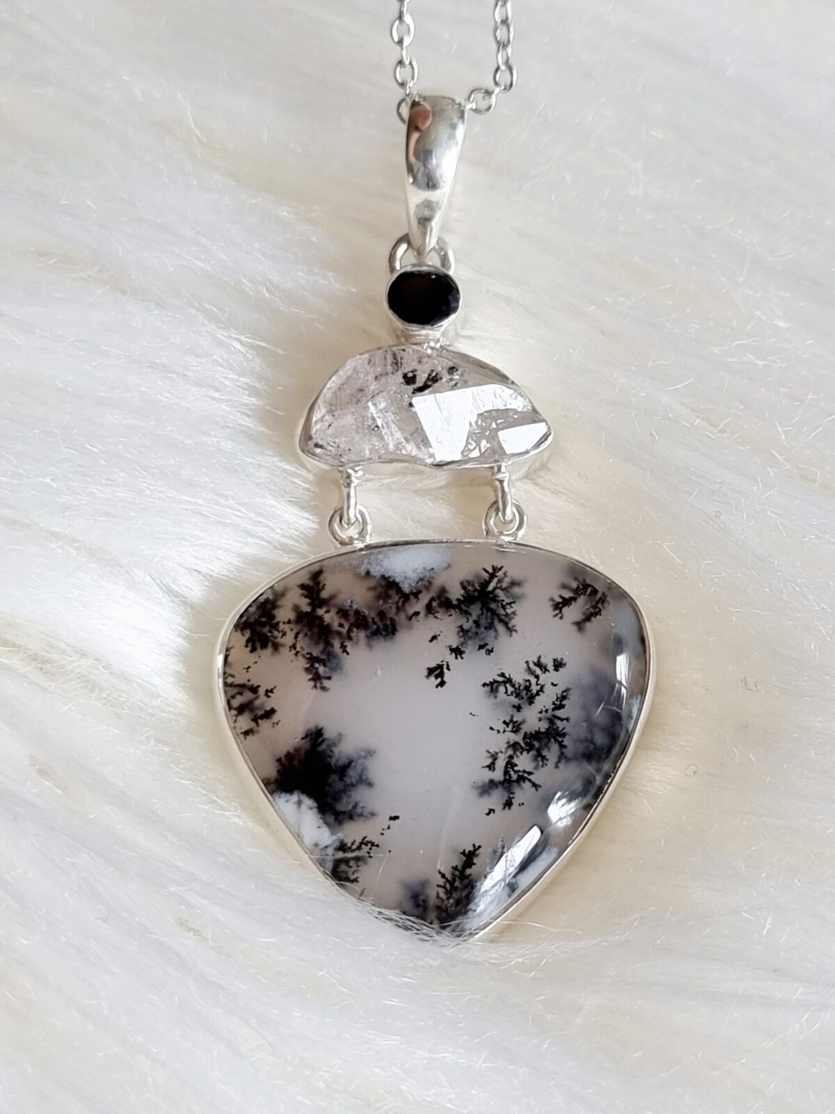 Dendritic Opal with Herkimer Diamond and Black Spinel Necklace