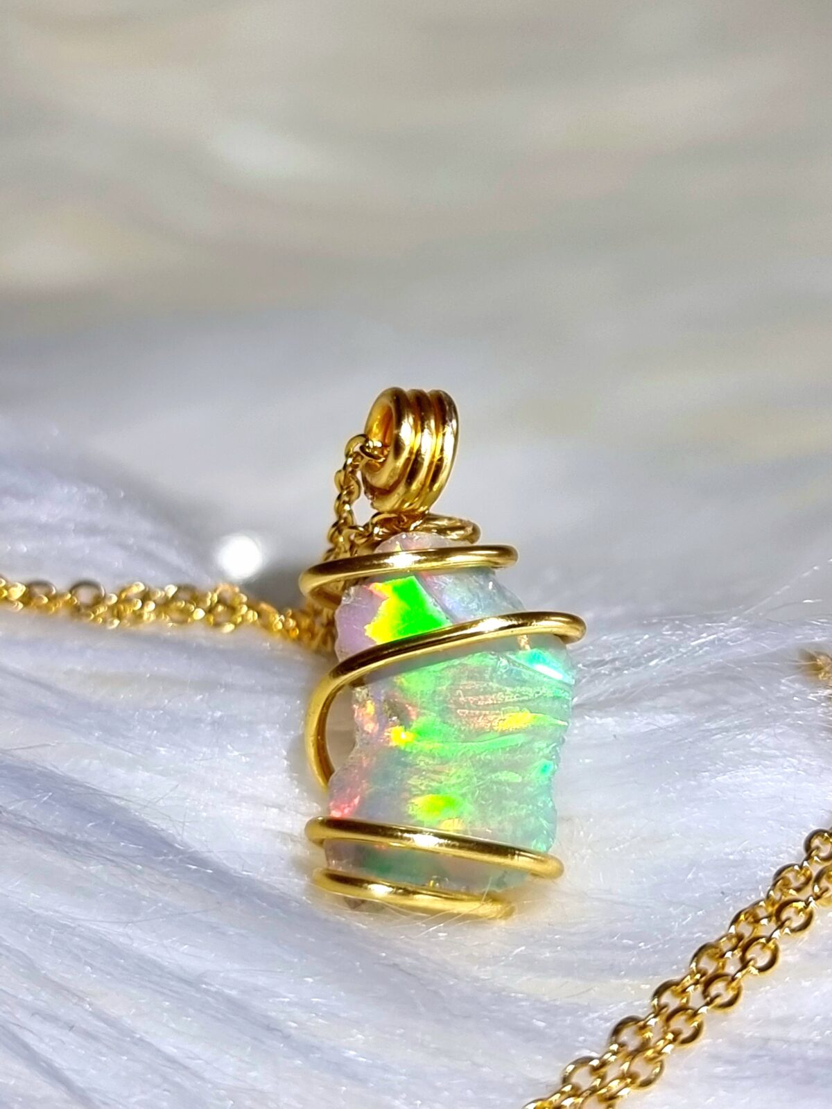Intense Green Orange Welo Opal Necklace