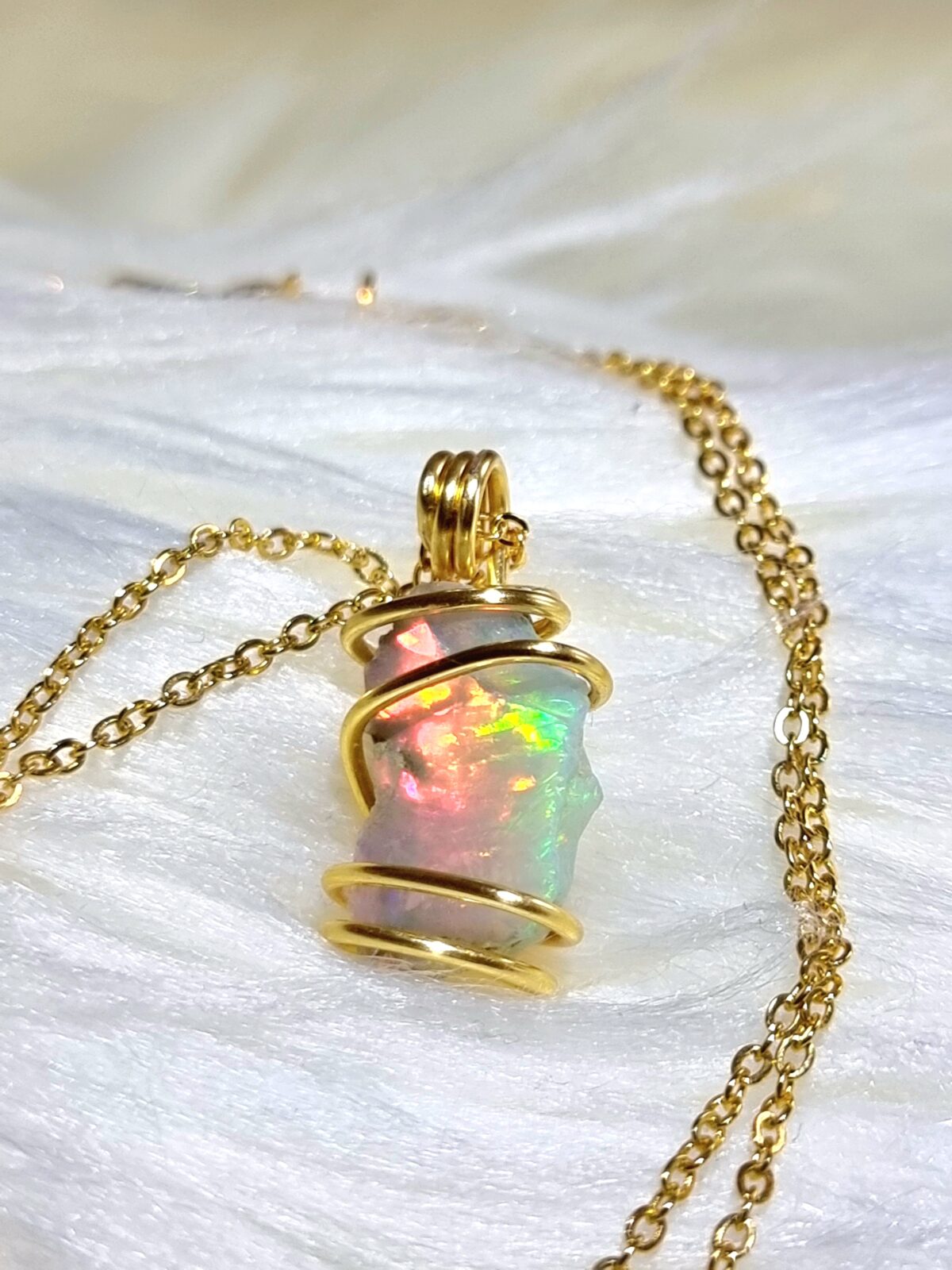 Intense Green Orange Welo Opal Necklace - Image 3