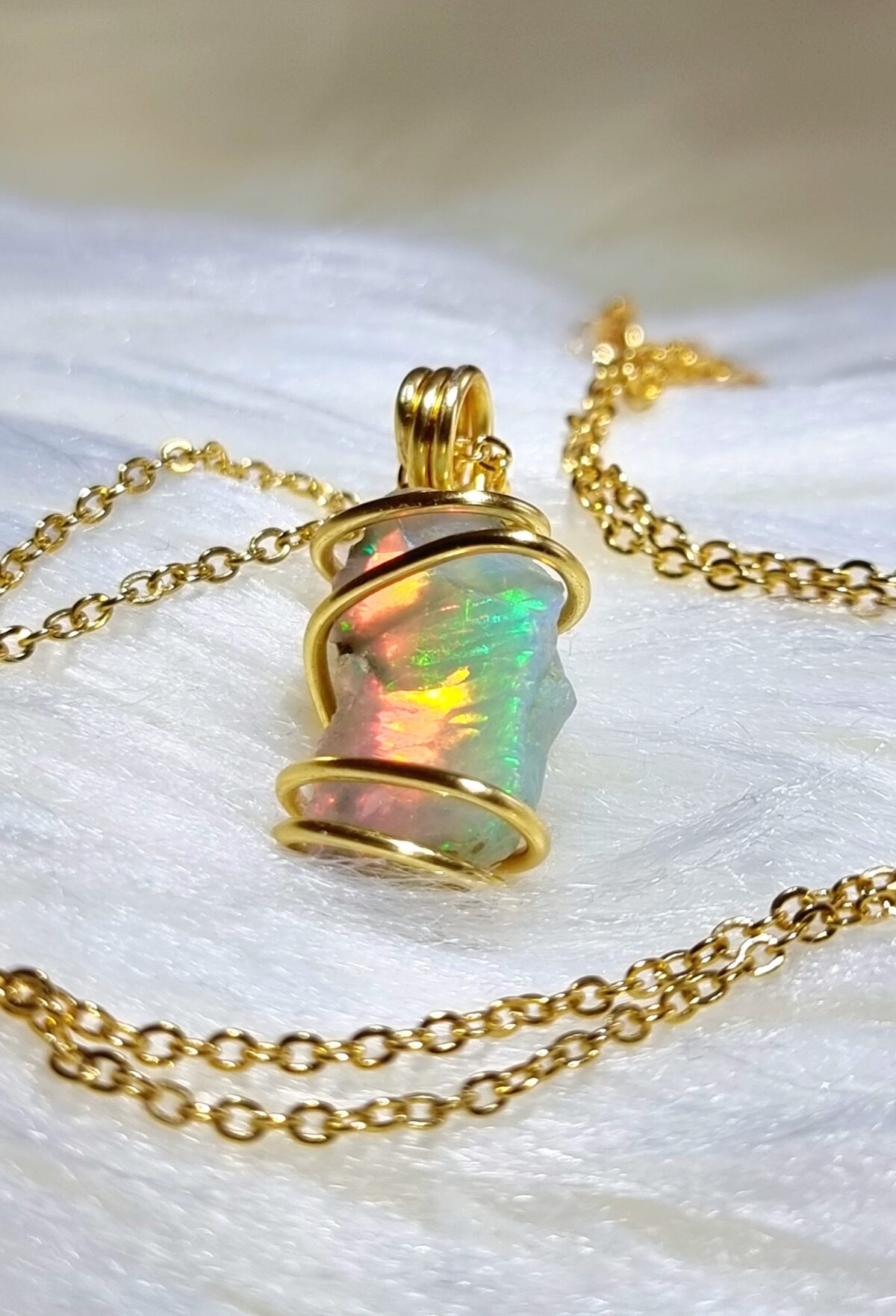 Intense Green Orange Welo Opal Necklace - Image 8
