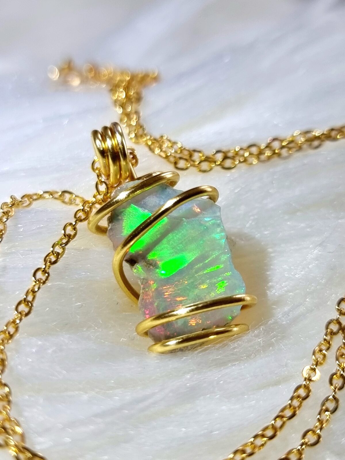 Intense Green Orange Welo Opal Necklace - Image 6