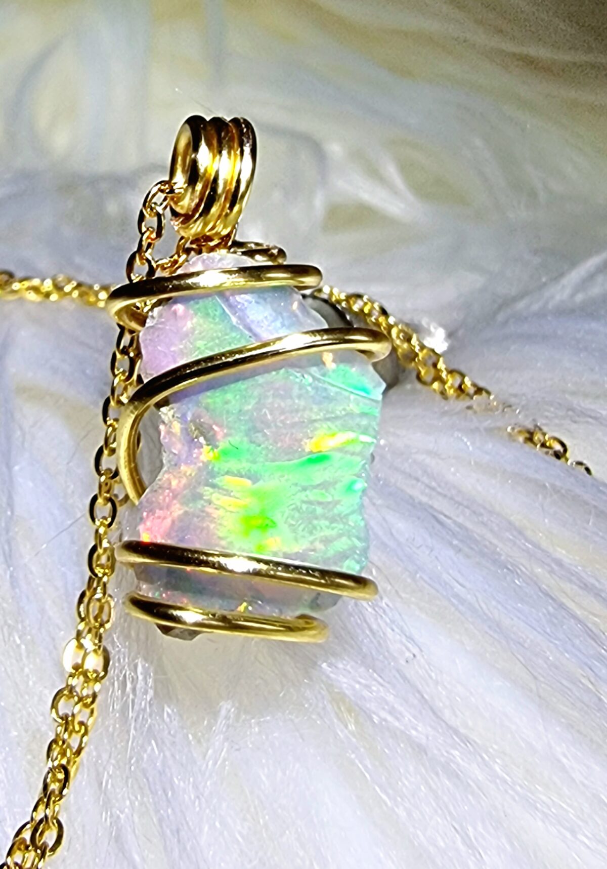 Intense Green Orange Welo Opal Necklace - Image 7