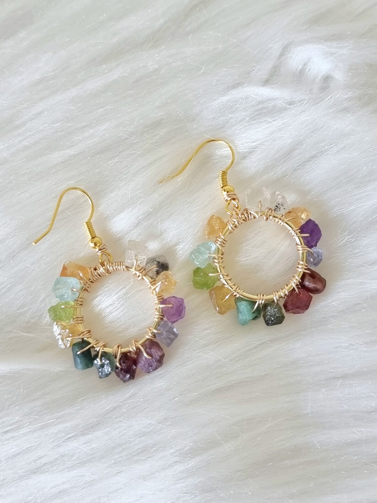 Mixed Rough Gemstone Hoops