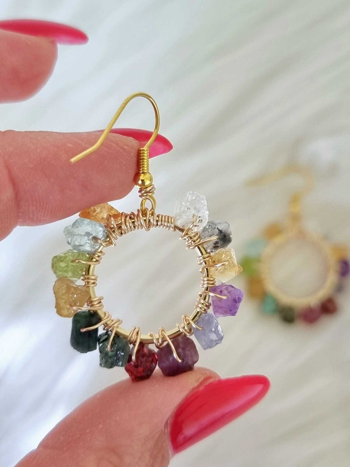 Mixed Rough Gemstone Hoops - Image 2