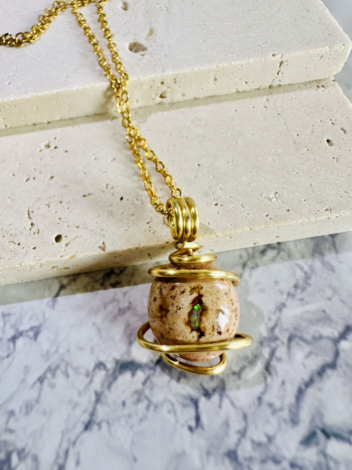 Mexican Cantera Fire Opal Necklace