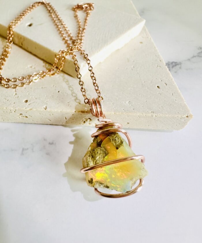 Multi Color Play Rough Welo Opal Necklace