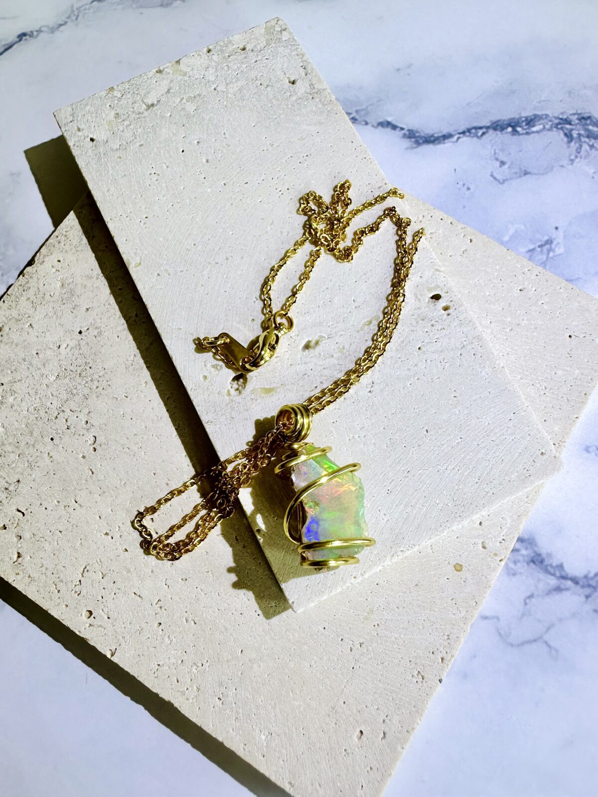 Intense Green Orange Welo Opal Necklace - Image 9