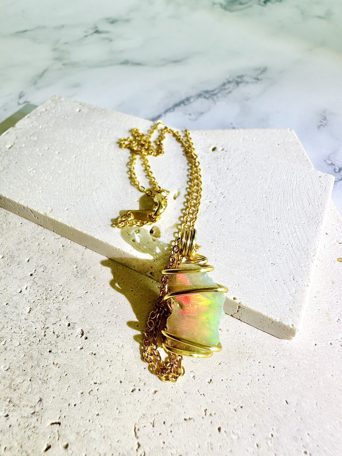 Intense Green Orange Welo Opal Necklace - Image 2