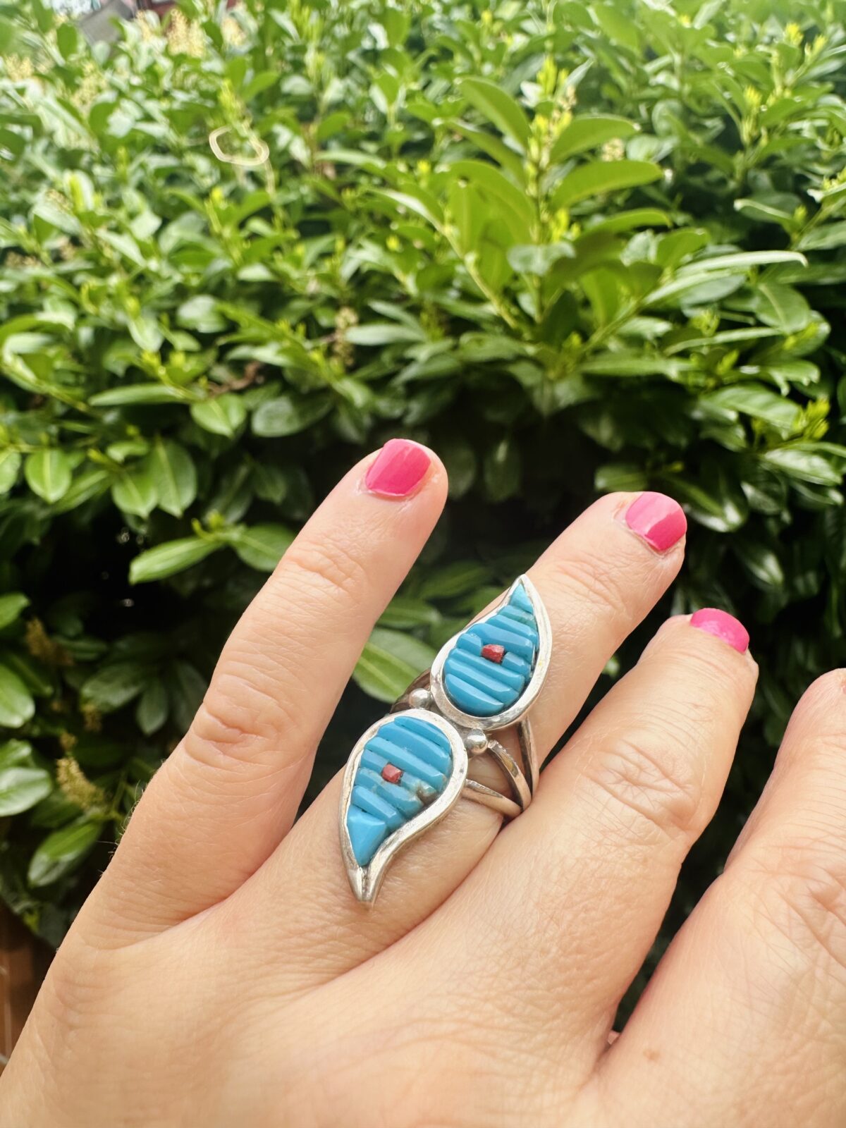Vintage Turquoise & Coral WP signed Navajo Ring, (US SIZE 5.5/51 EU) - Image 2