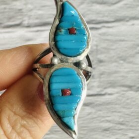Vintage Turquoise & Coral WP signed Navajo Ring, (US SIZE 5.5/51 EU)