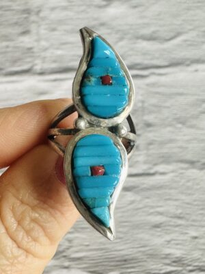 Vintage Turquoise & Coral WP signed Navajo Ring, (US SIZE 5.5/51 EU)