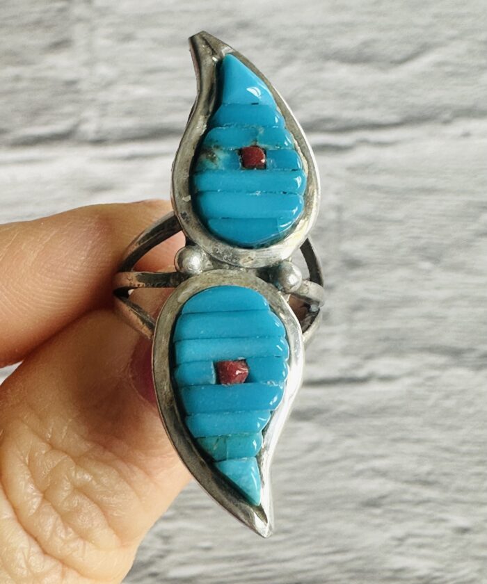 Vintage Turquoise & Coral WP signed Navajo Ring, (US SIZE 5.5/51 EU)