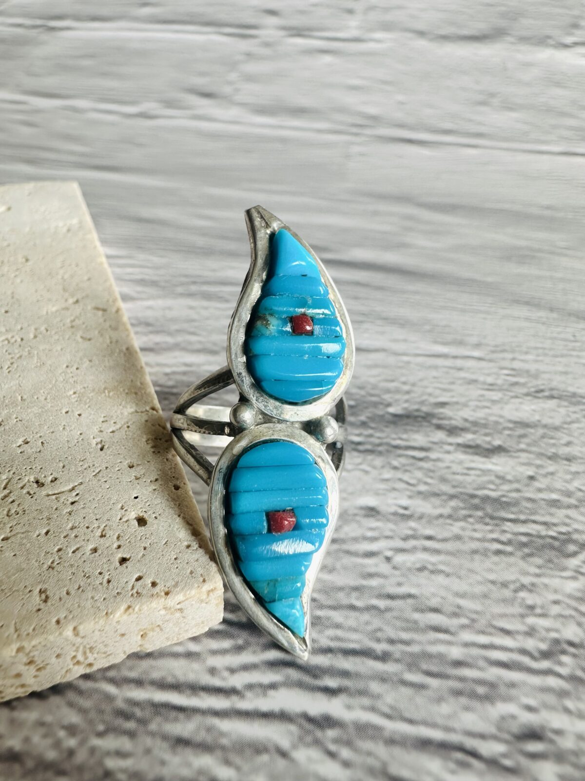 Vintage Turquoise & Coral WP signed Navajo Ring, (US SIZE 5.5/51 EU) - Image 5