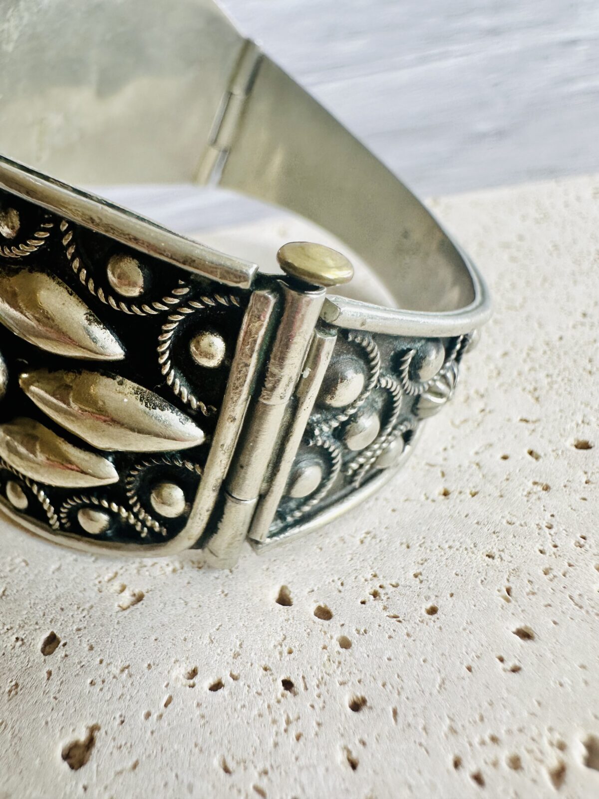 Vintage Etruscan Bangle Bracelet With Blue Cabochons - Image 3