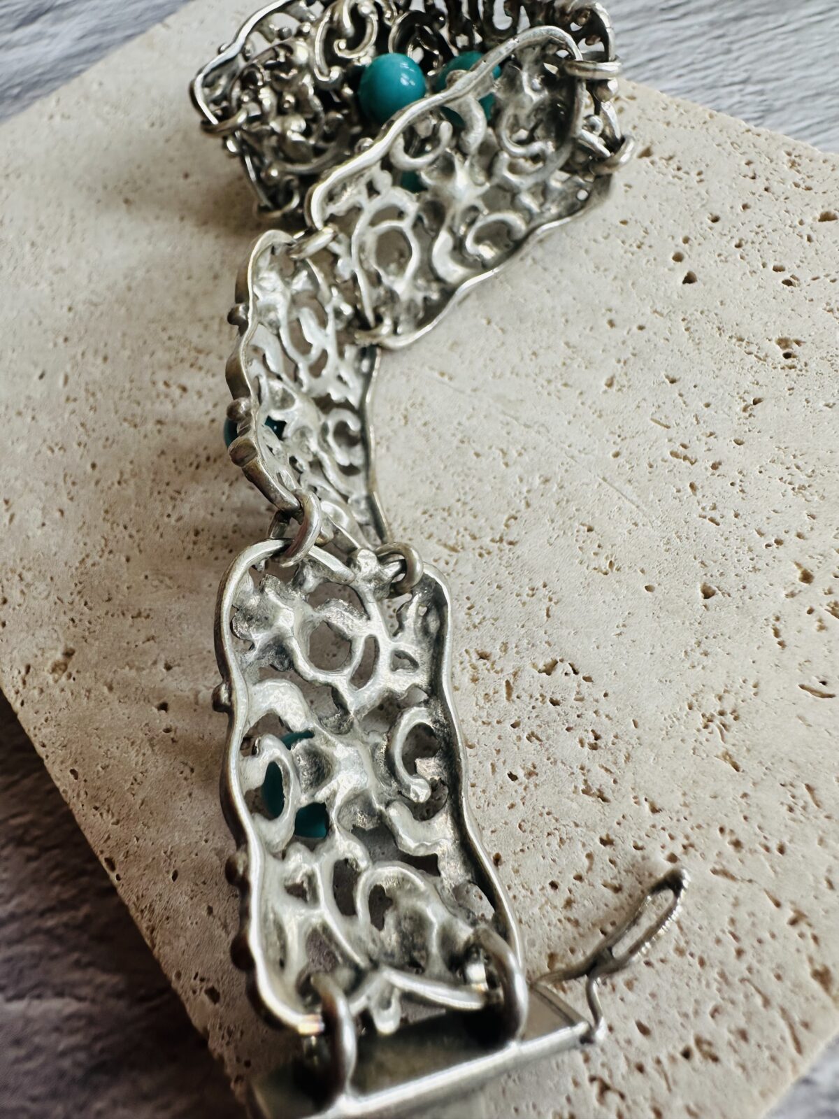 Rare Antique Art Nouveau 835 Silver Bracelet With Authentic Persian Turquoise - Image 4