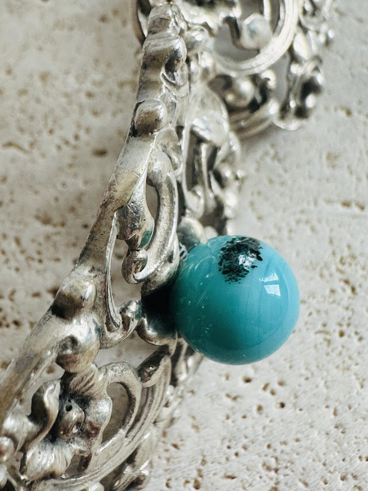 Rare Antique Art Nouveau 835 Silver Bracelet With Authentic Persian Turquoise - Image 3