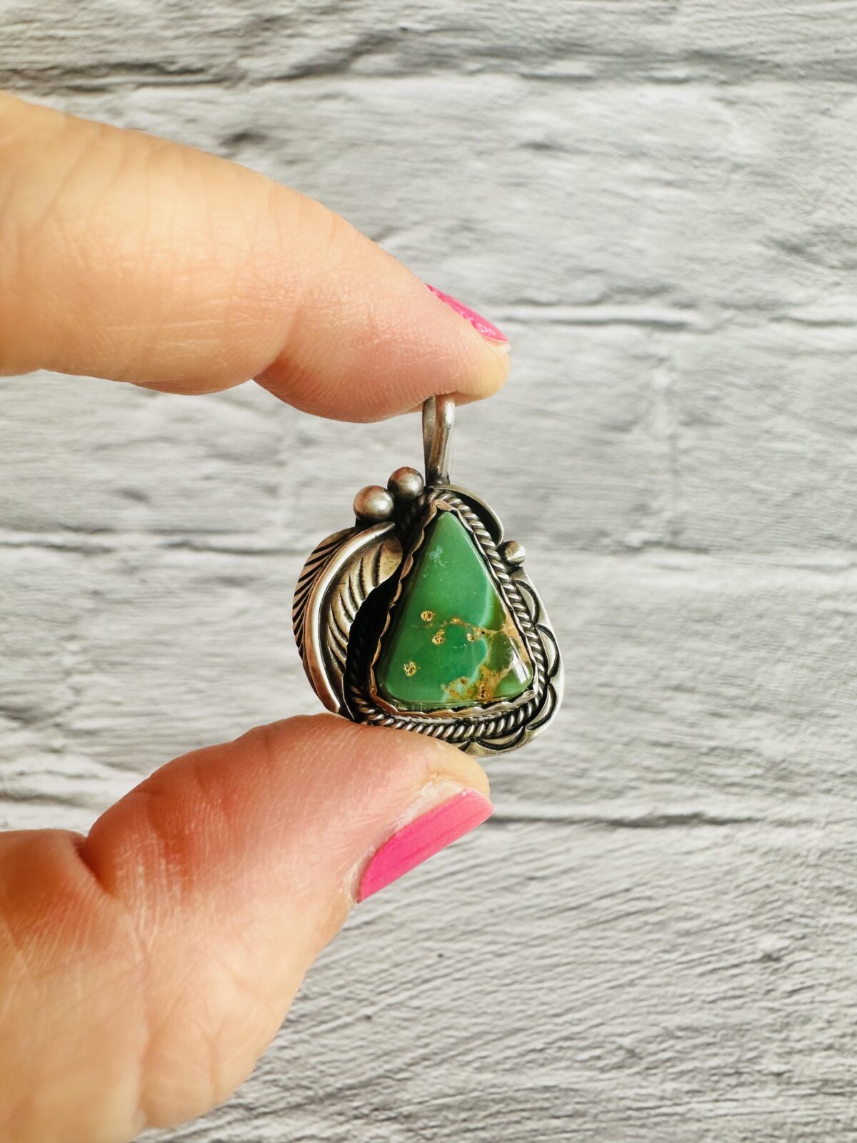 Rare Vintage King's Manassa Turquoise Navajo Sterling Pendant, signed