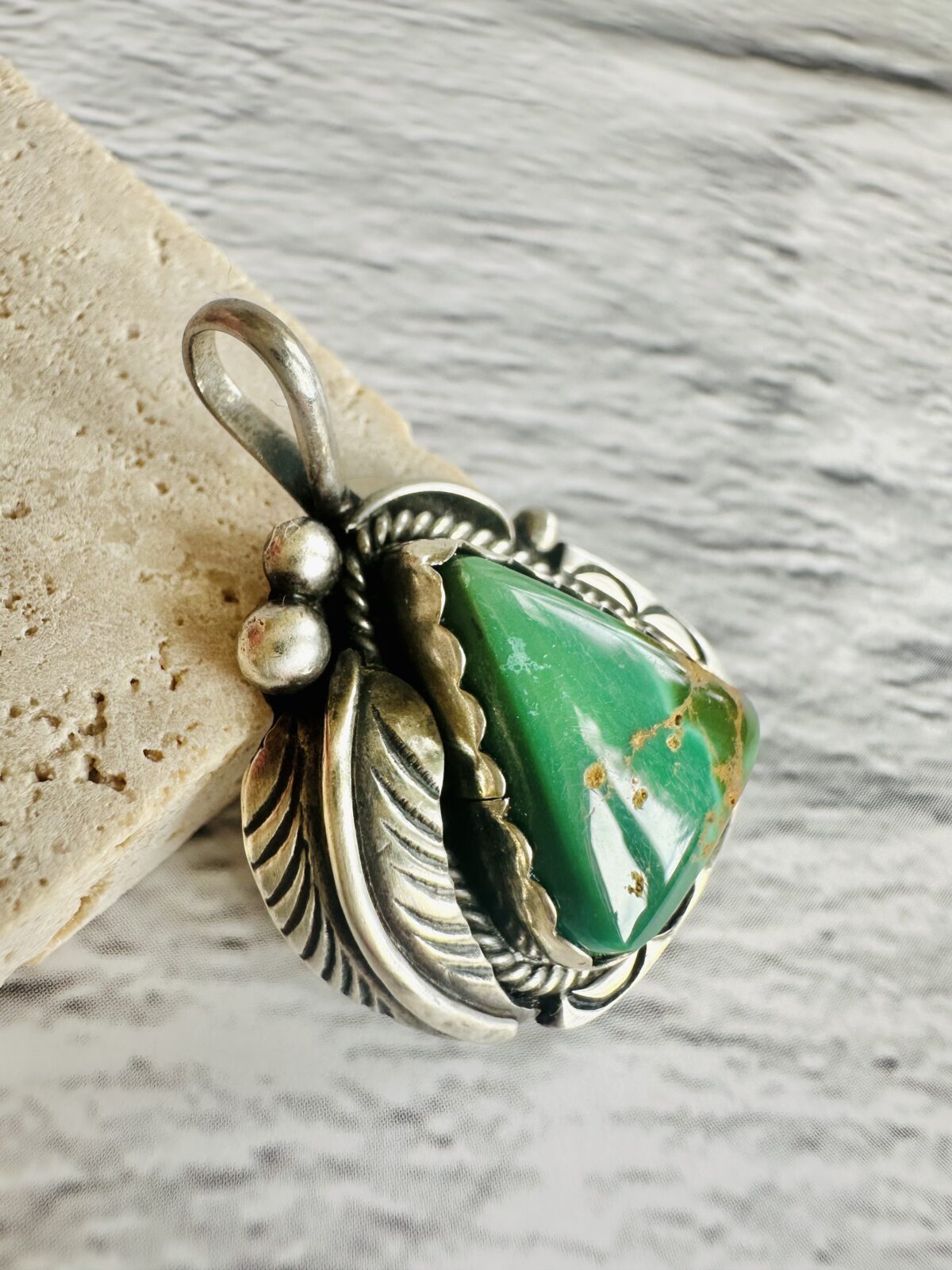 Rare Vintage King's Manassa Turquoise Navajo Sterling Pendant, signed - Image 2