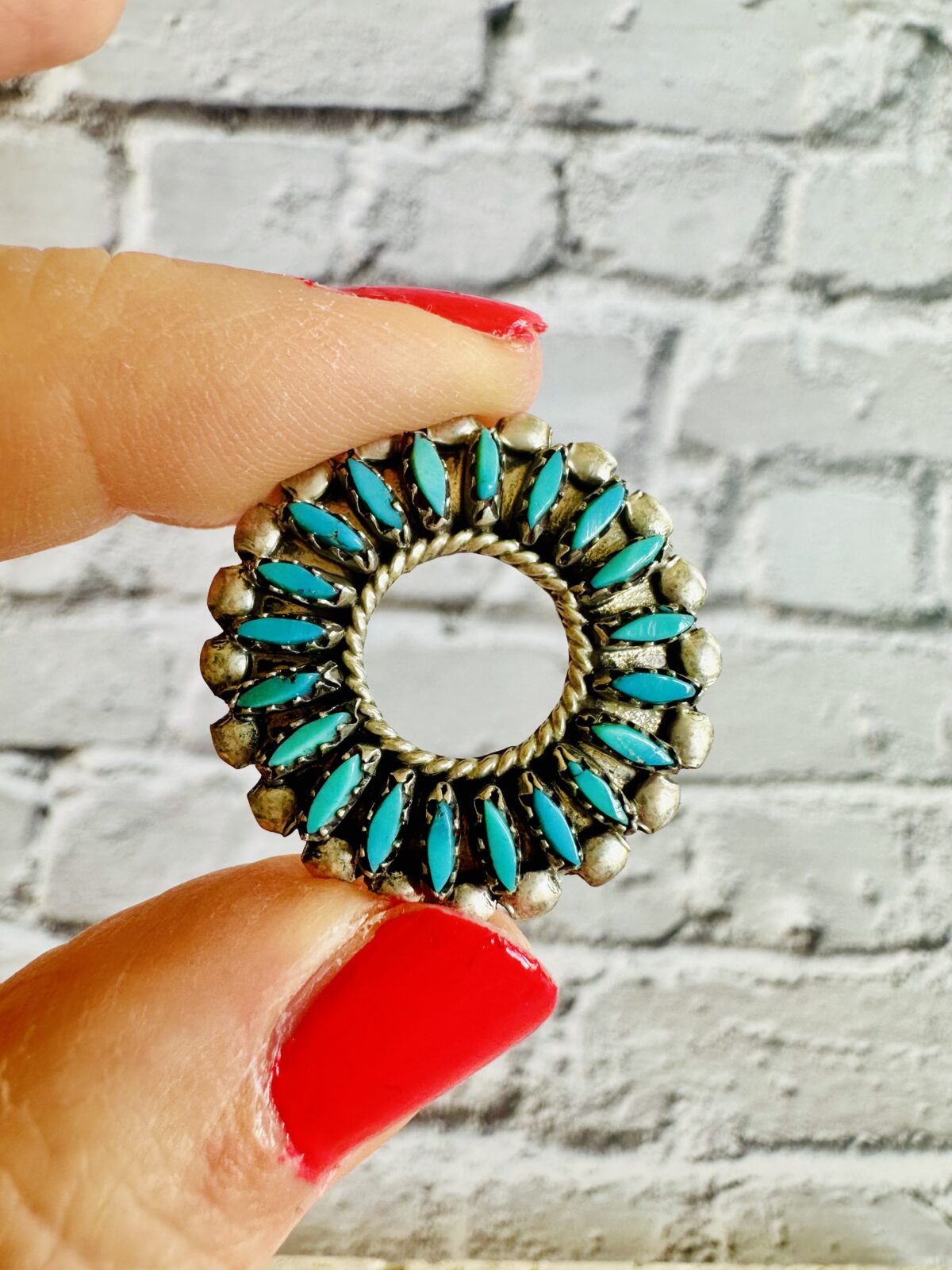 Old Pawn Zuni Petit Point Turquoise Brooch/ Pendant, Signed