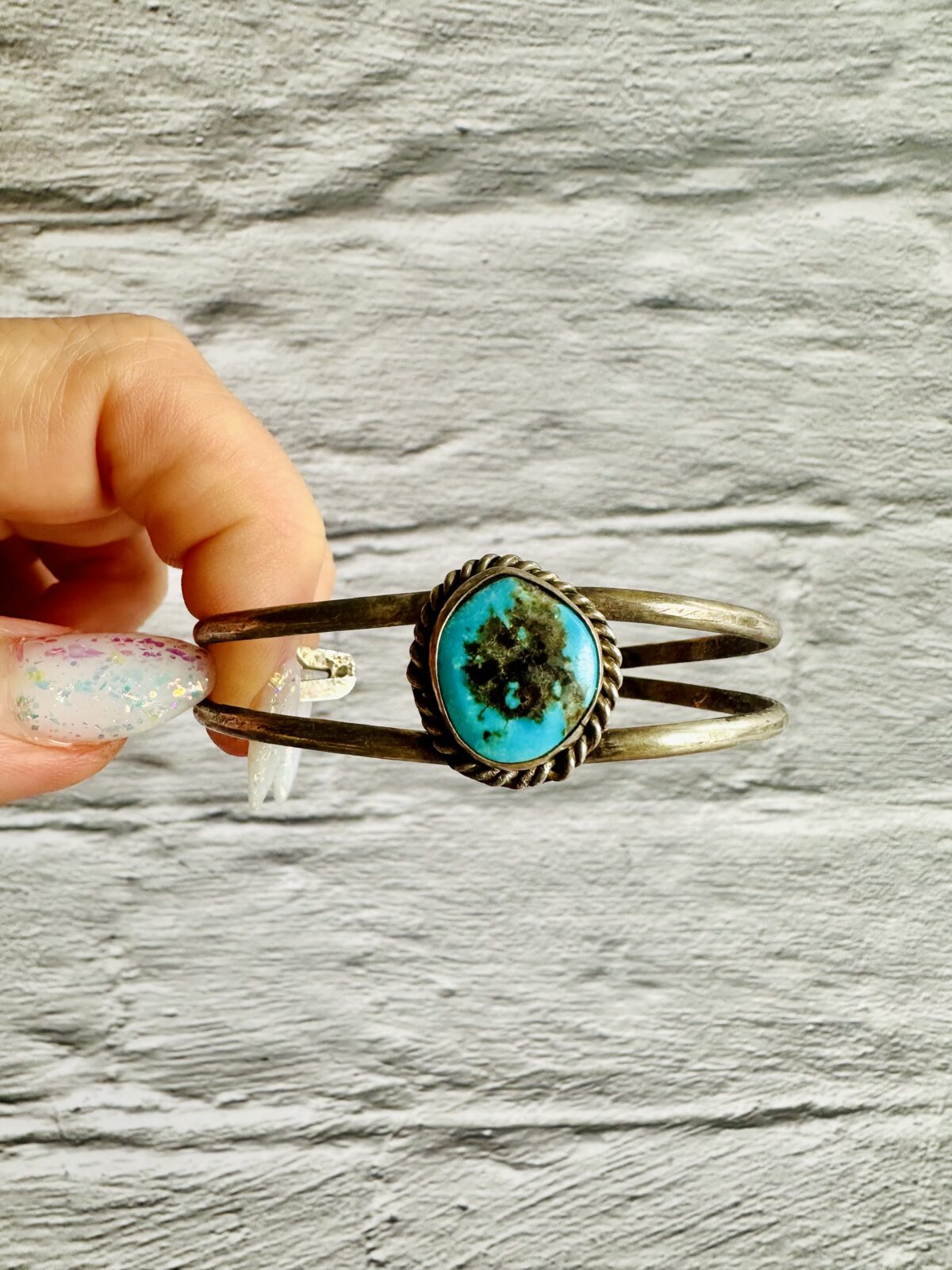Vintage Southwest Navajo Turquoise Cuff Bracelet Signed CM