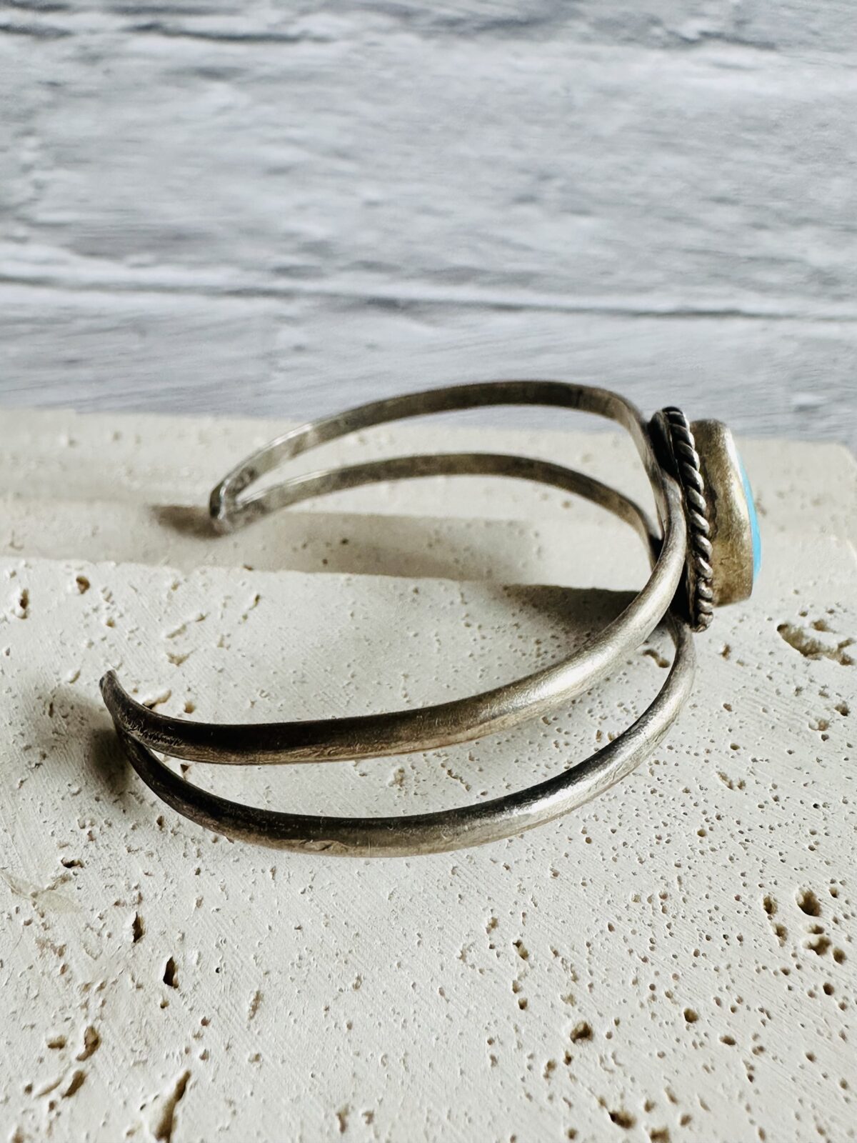 Vintage Southwest Navajo Turquoise Cuff Bracelet Signed CM - Image 4