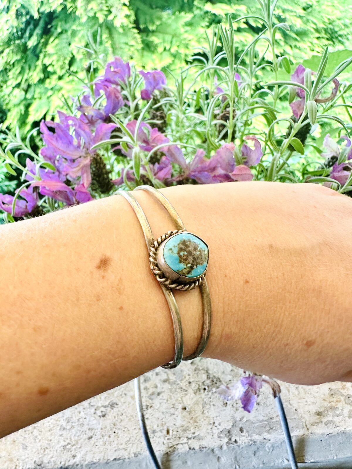 Vintage Southwest Navajo Turquoise Cuff Bracelet Signed CM - Image 2