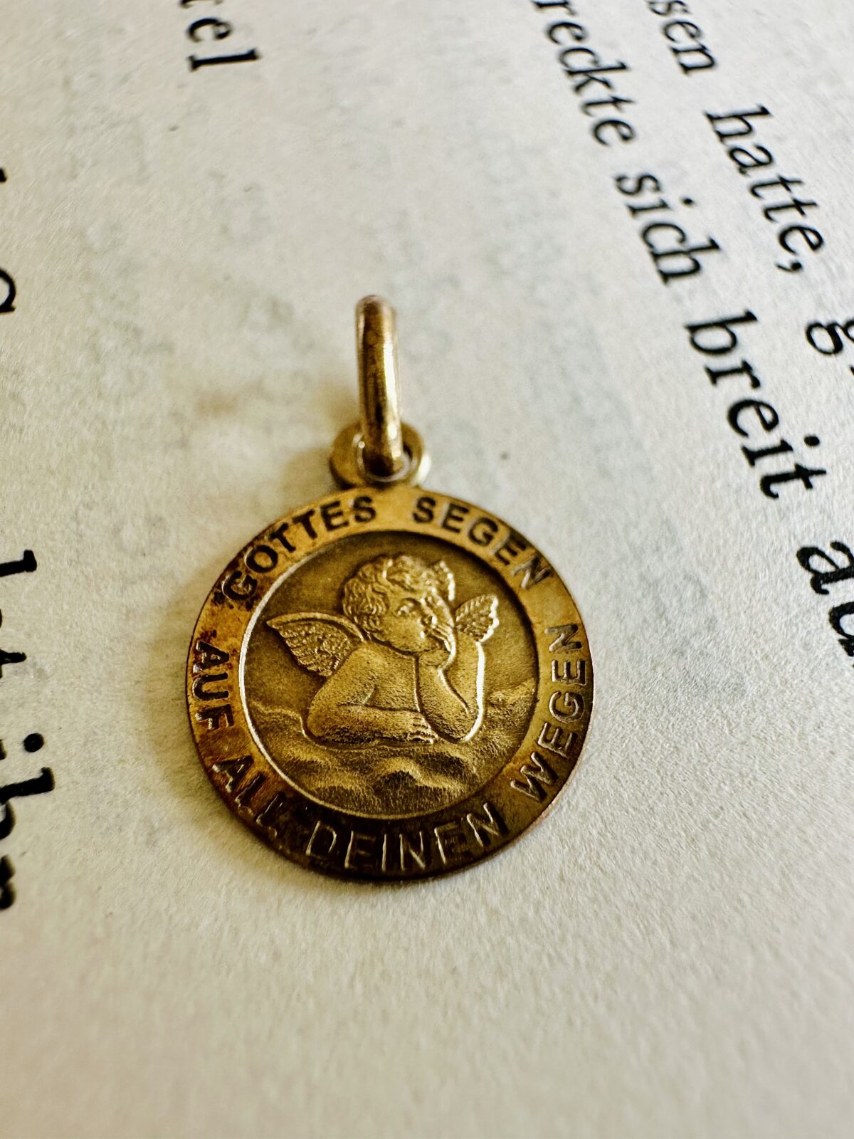 Vintage 14k Yellow Gold German Guardian Angel Pendant