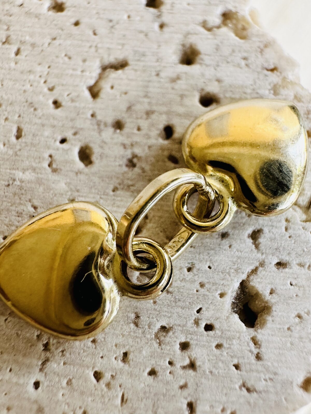 Vintage 9k Solid Yellow Gold Double Heart Pendant - Image 2