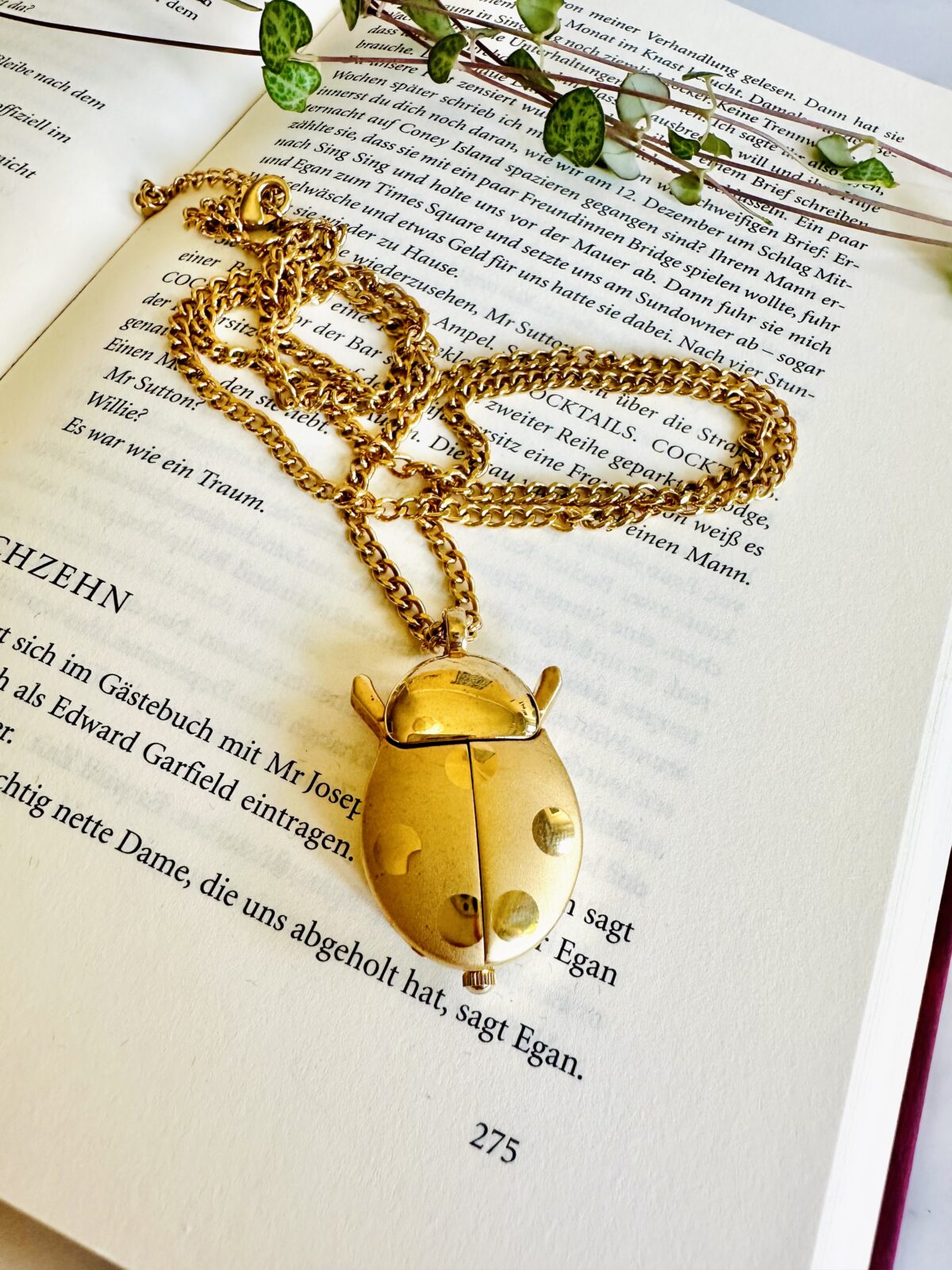 Vintage Gold Tone Ladybug Watch Pendant Necklace