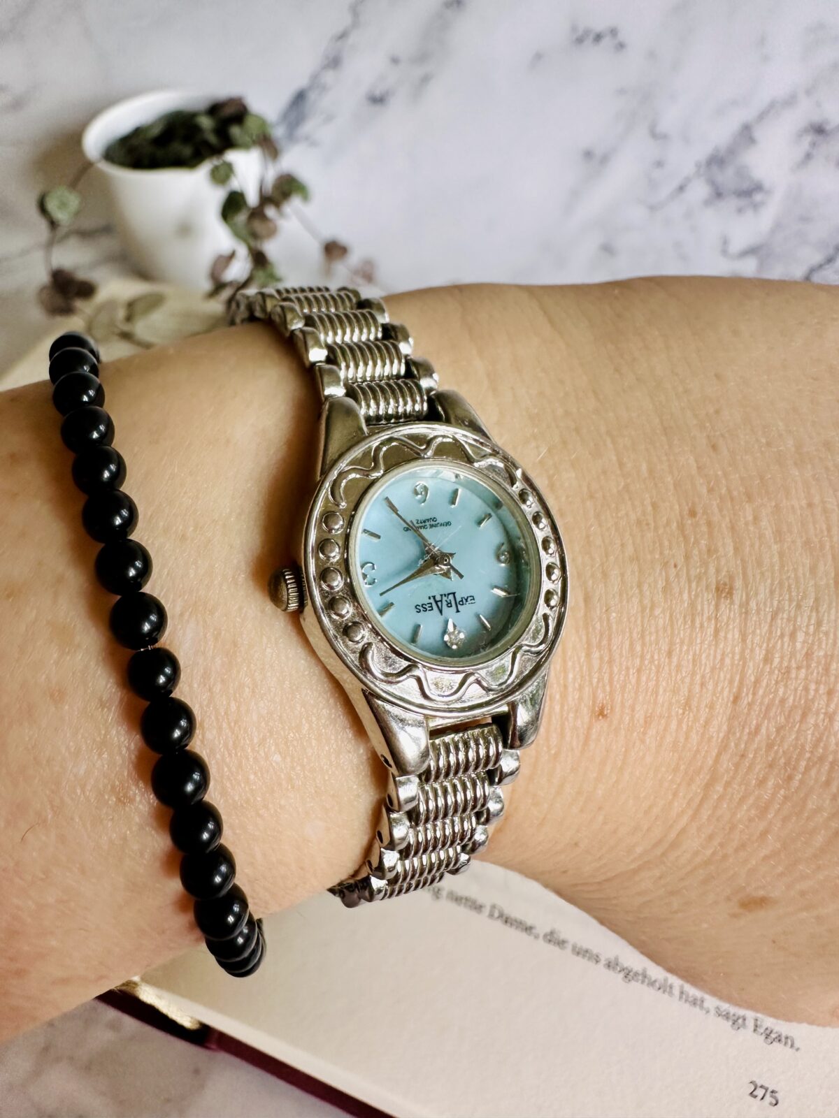 Vintage Silver Tone Ladies Watch With Iridescent Face