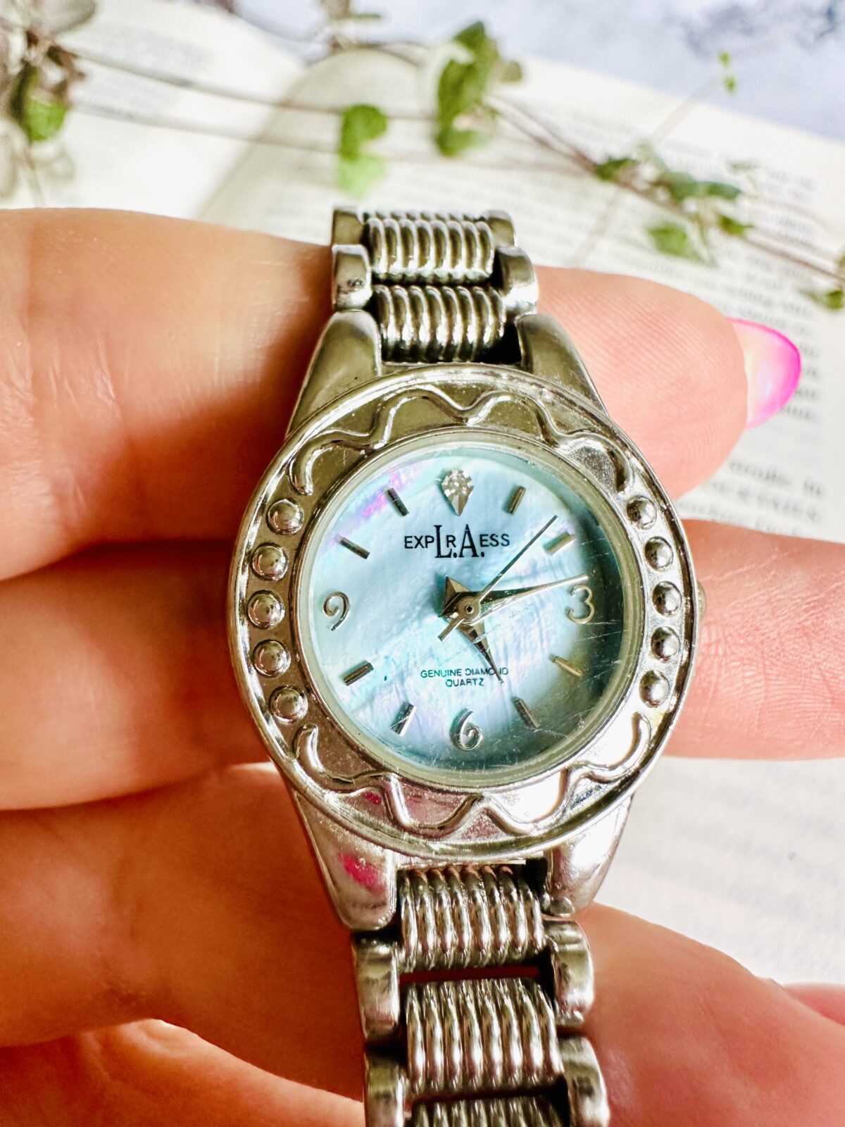 Vintage Silver Tone Ladies Watch With Iridescent Face - Image 2